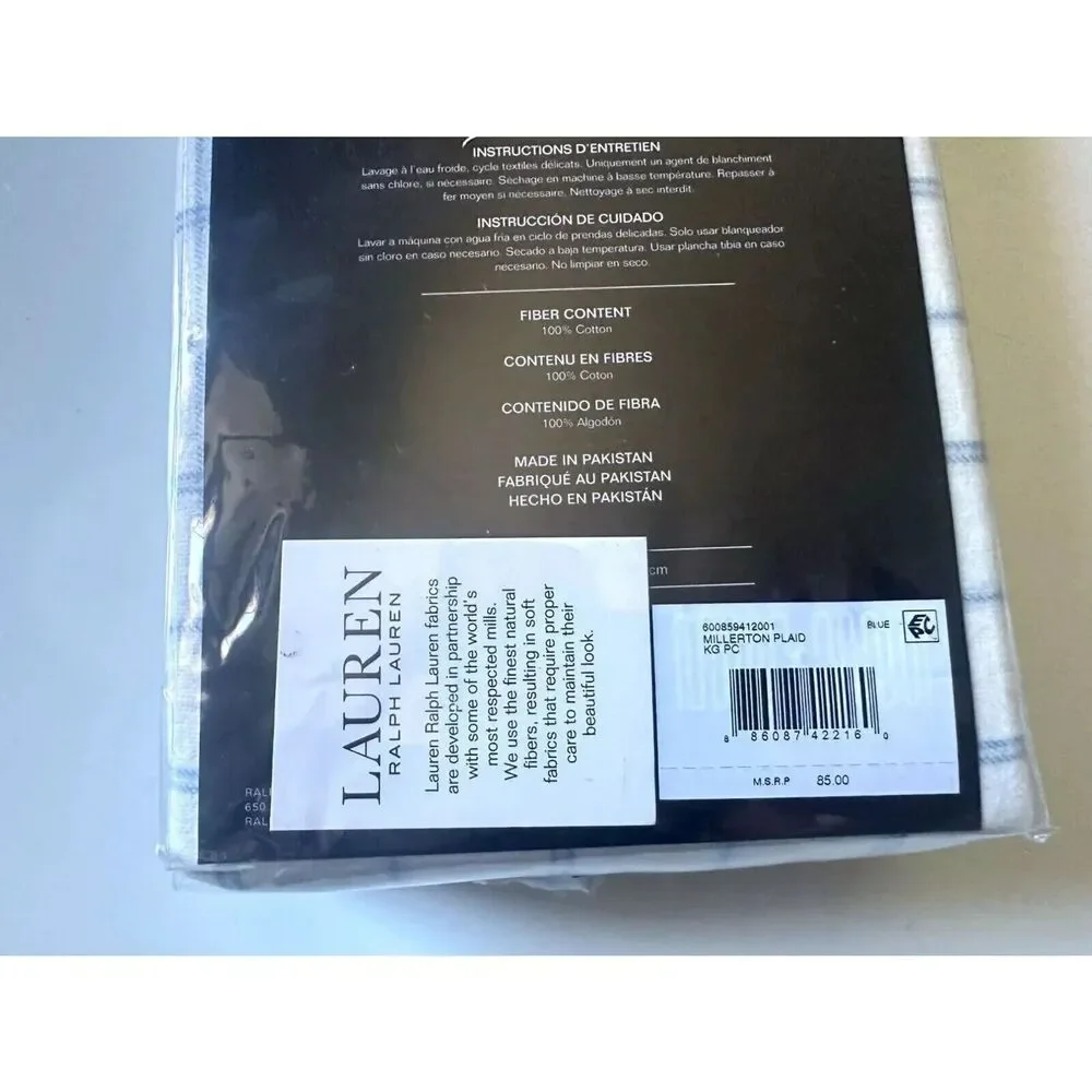 Ralph Lauren Flannel Millerton Plaid Standard Pillowcases Set 2 Blue White New